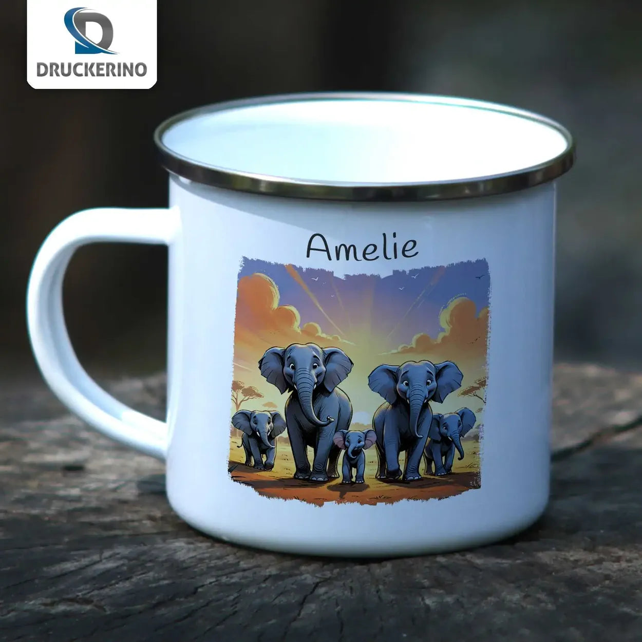 Trinkbecher aus Emaille | Safari-Abenteuer | Emaille Tasse | Geschenk Kindergarten Emailletasse Druckerino   