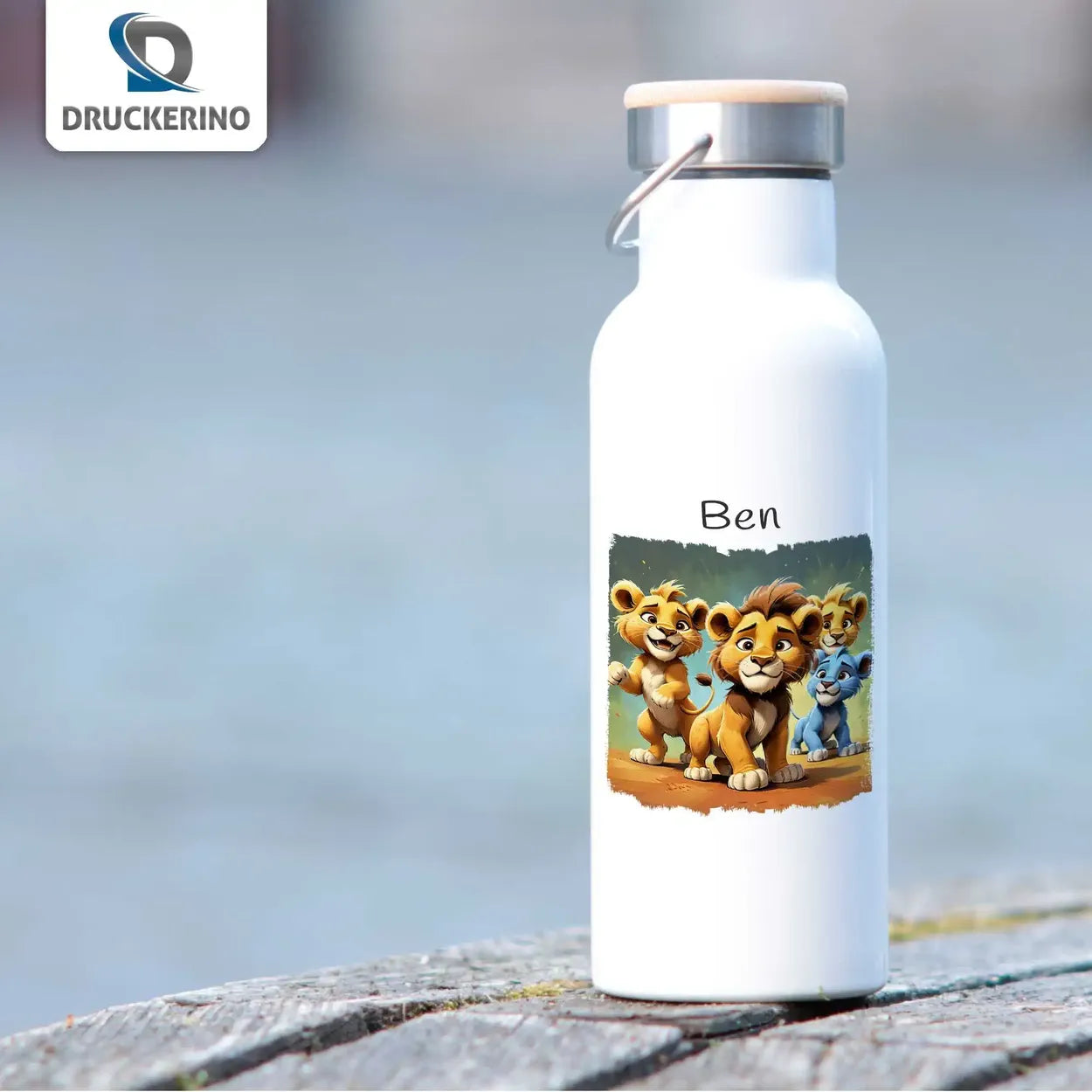 Abenteuer-Safari Thermo Trinkflasche für Kinder personalisiert Thermoflasche Druckerino   