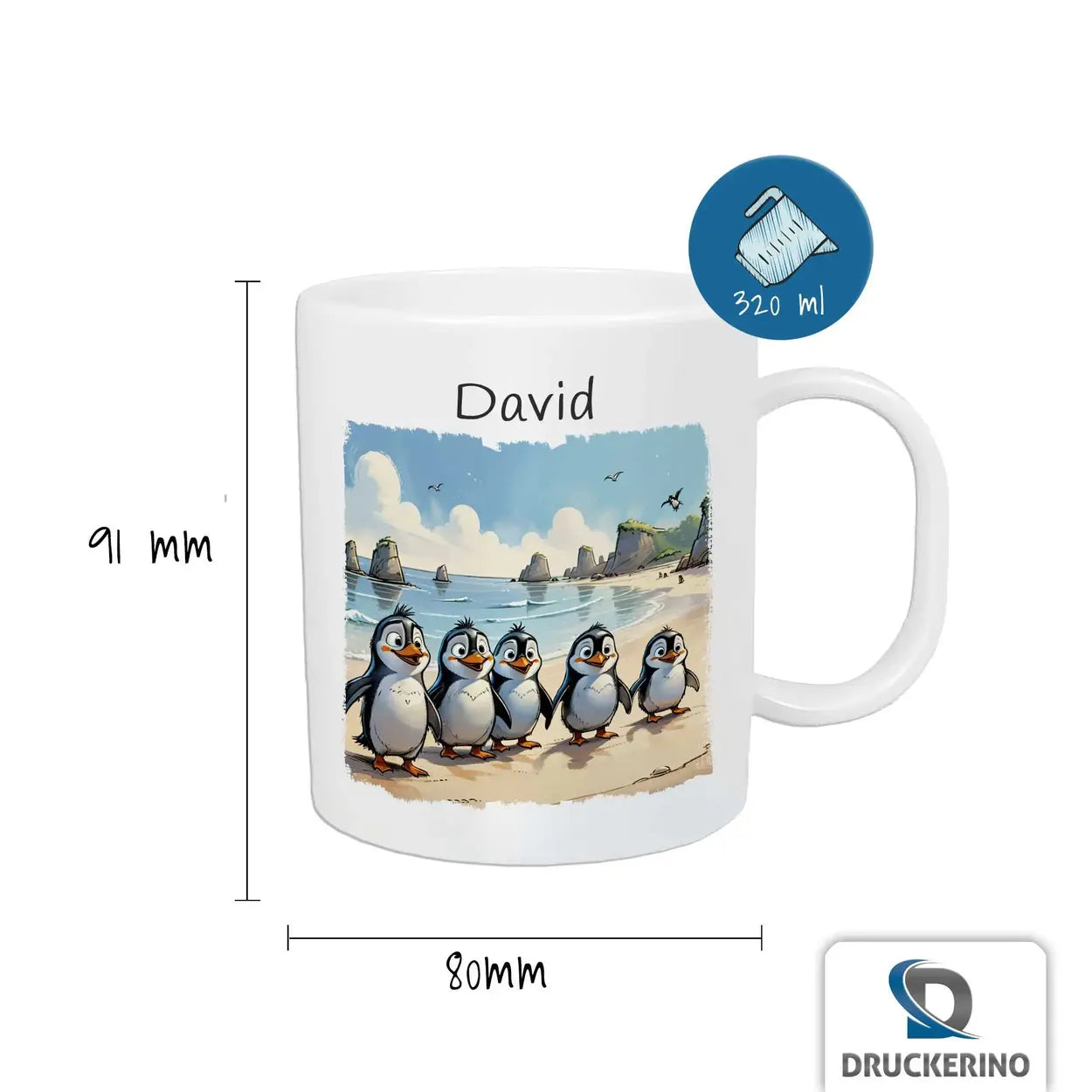 Tasse für Kinder | Pinguin-Strandabenteuer | Einschulung Geschenk | Geschenk personalisiert | 320ml  Geschenkidee Weihnachten