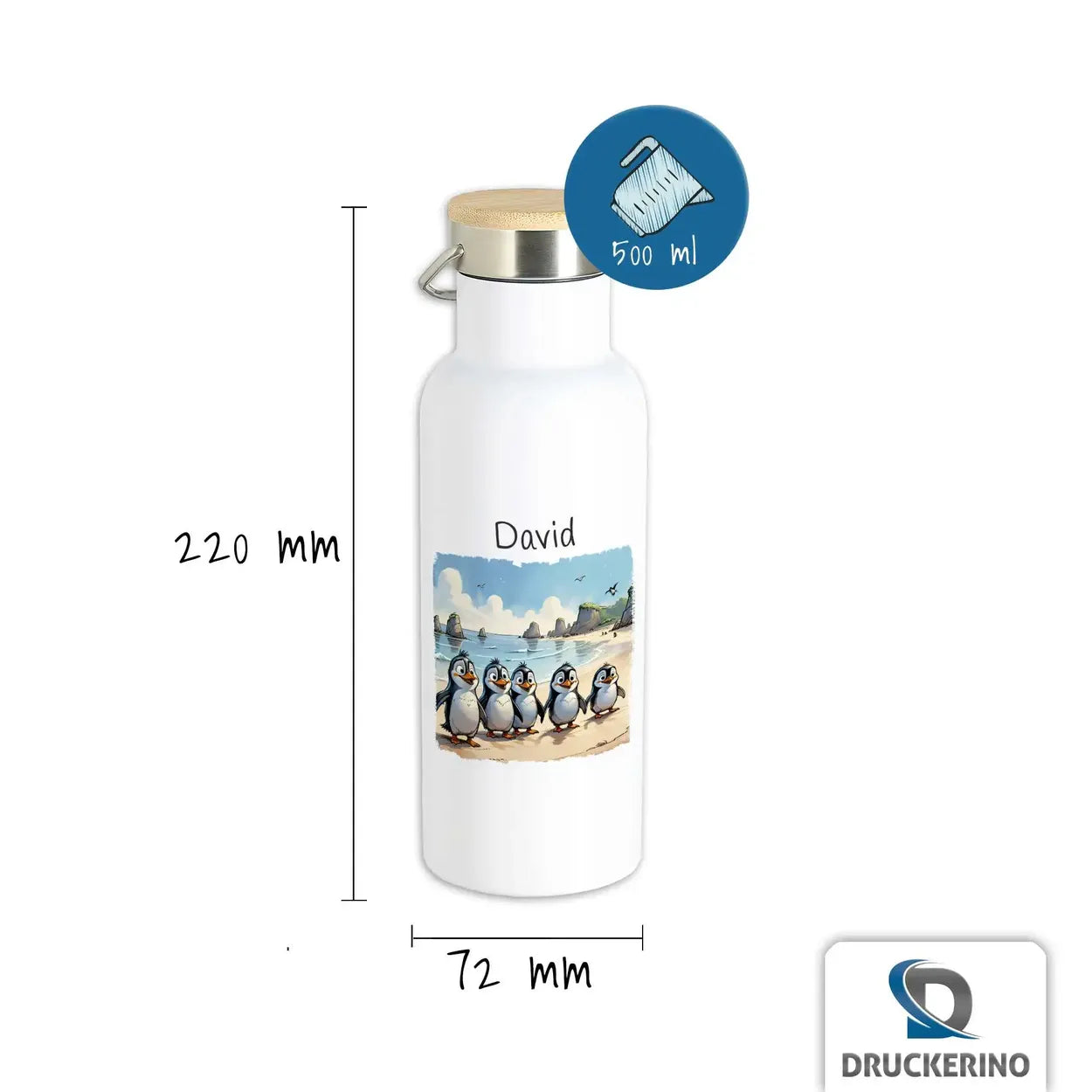 Trinkflasche für Kinder | Pinguin-Freunde | Trinkflasche Edelstahl | personalisiert mit Namen | 500ml  Geschenkidee Weihnachten