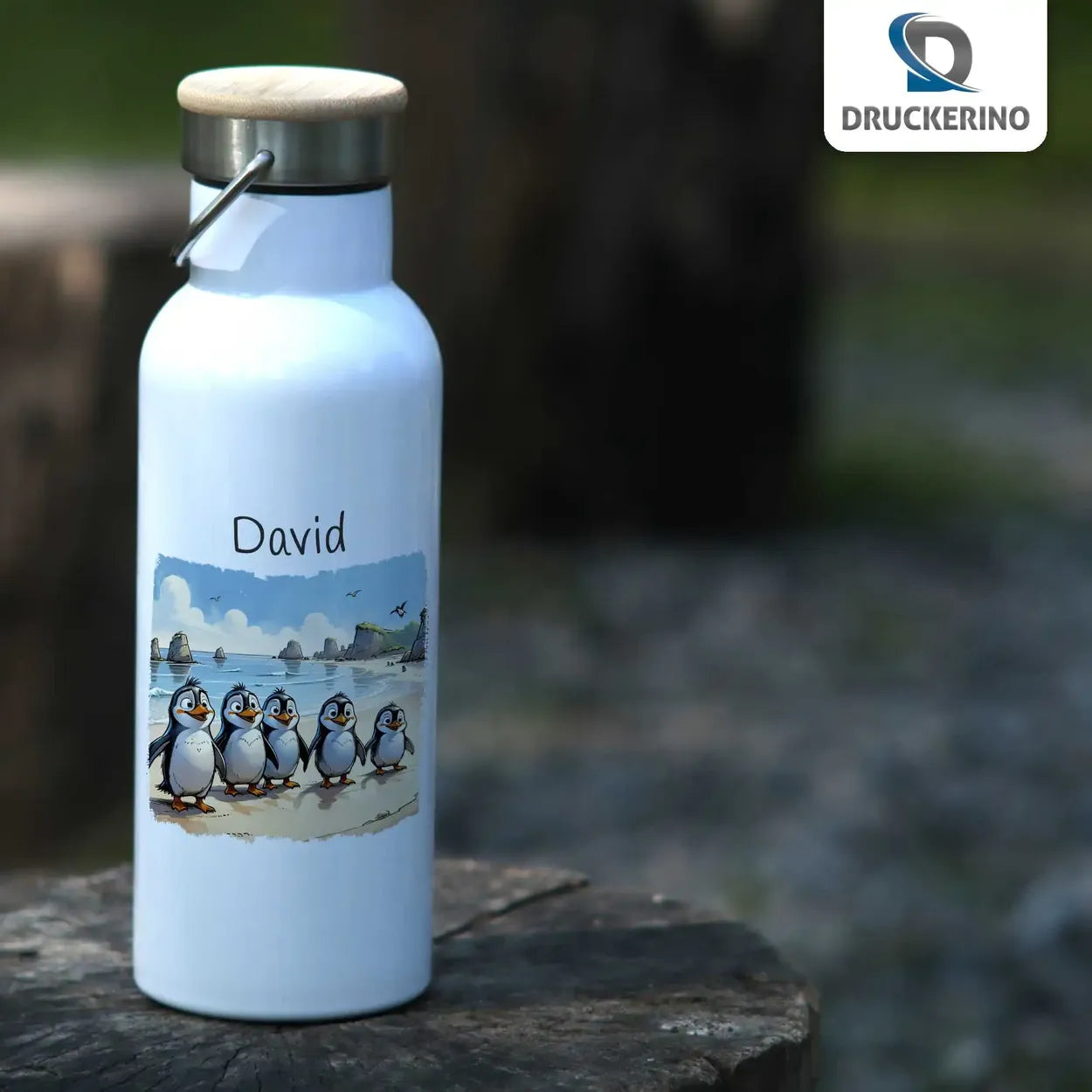 Trinkflasche für Kinder | Pinguin-Freunde | Trinkflasche Edelstahl | personalisiert mit Namen | 500ml  Geschenkidee Weihnachten