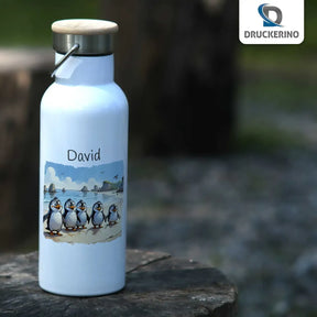 Trinkflasche für Kinder | Pinguin-Freunde | Trinkflasche Edelstahl | personalisiert mit Namen | 500ml  Geschenkidee Weihnachten