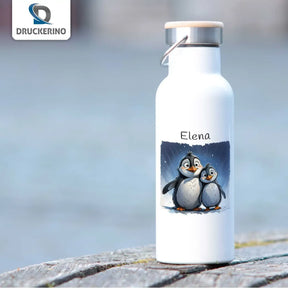 Trinkflasche mit Namen | Pinguin-Abenteuer | Thermosflasche | mit Wunschnamen | 500ml  Geschenkidee Weihnachten