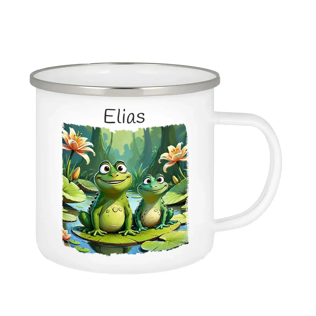 Personalisierte Tasse | Froschteich-Abenteuer | Emaille Tasse personalisiert mit Name | personalisierte Tasse Emailletasse Druckerino   