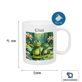 Kindertasse personalisiert | Froschteich-Abenteuer | Kindergeburtstag Geschenke | Kindertasse personalisiert mit Name | 320ml Kunststofftassen Druckerino   