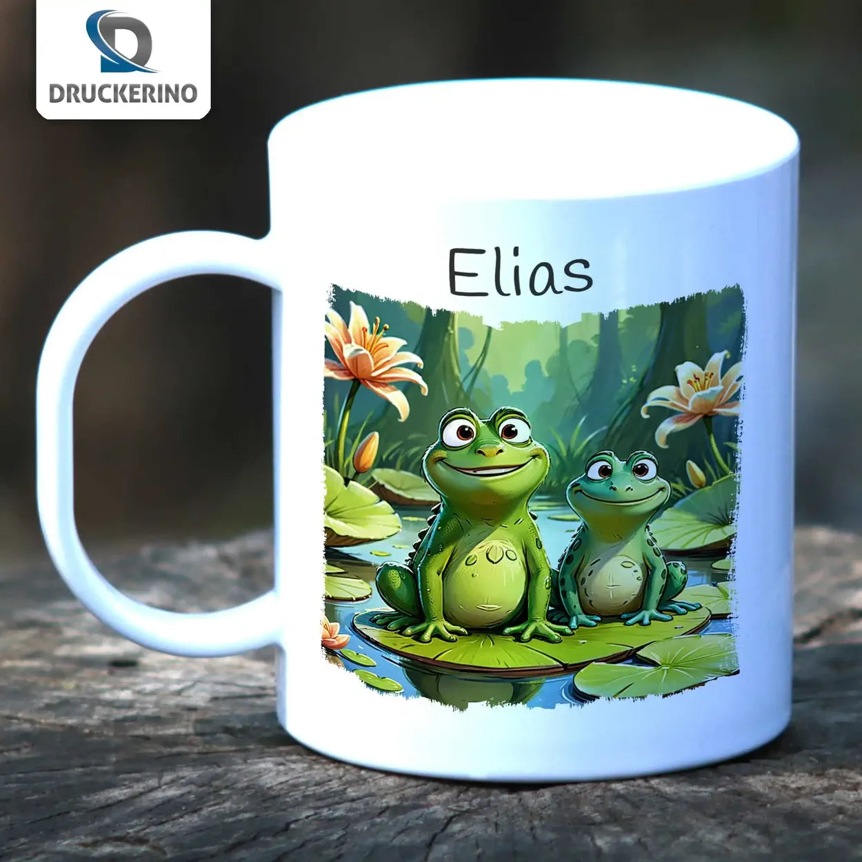 Kindertasse personalisiert | Froschteich-Abenteuer | Kindergeburtstag Geschenke | Kindertasse personalisiert mit Name | 320ml Kunststofftassen Druckerino   