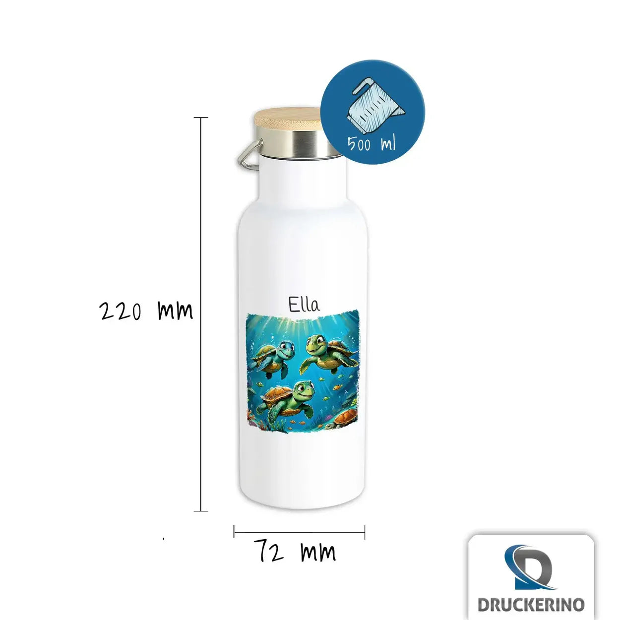 Kindertrinkflasche | Ozeanfreunde | mit Wunschnamen Tierbilder | Abschiedsgeschenk Kita | 500ml Thermoflasche Druckerino   