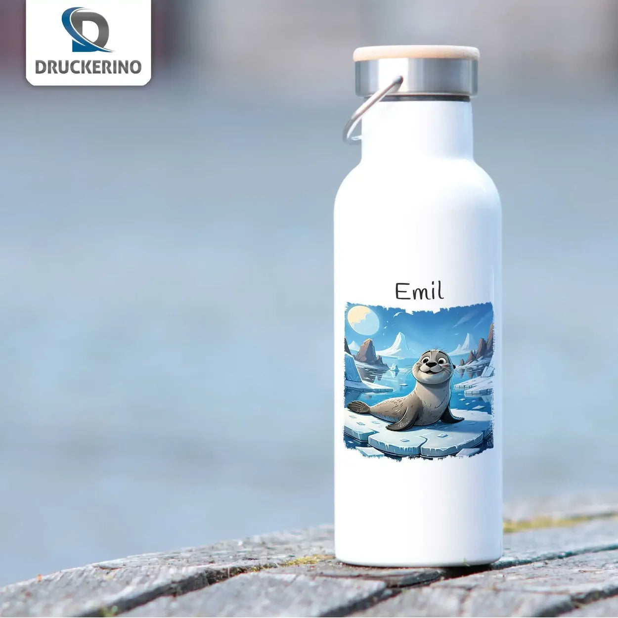 Kindertrinkflasche | Polarabenteuer | Trinkflasche personalisiert | süße Tierbilder | 500ml Thermoflasche Druckerino   