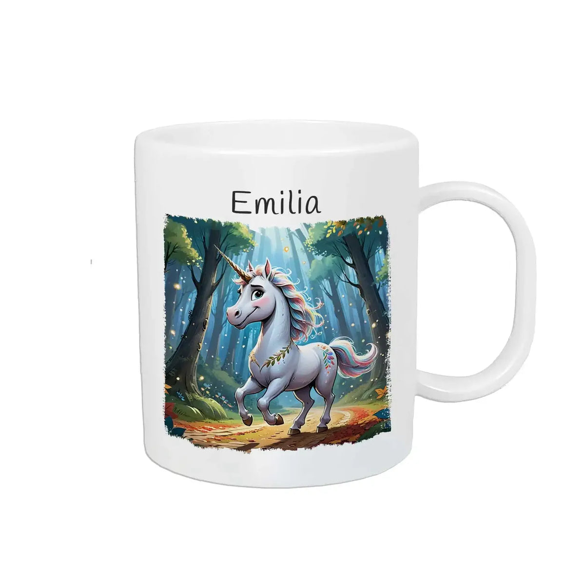 Kindertasse mit Namen | Zauberwald-Einhorn | personalisierbare Kindergeschenke | Kindertasse frei von BPA | 320ml Kunststofftassen Druckerino   