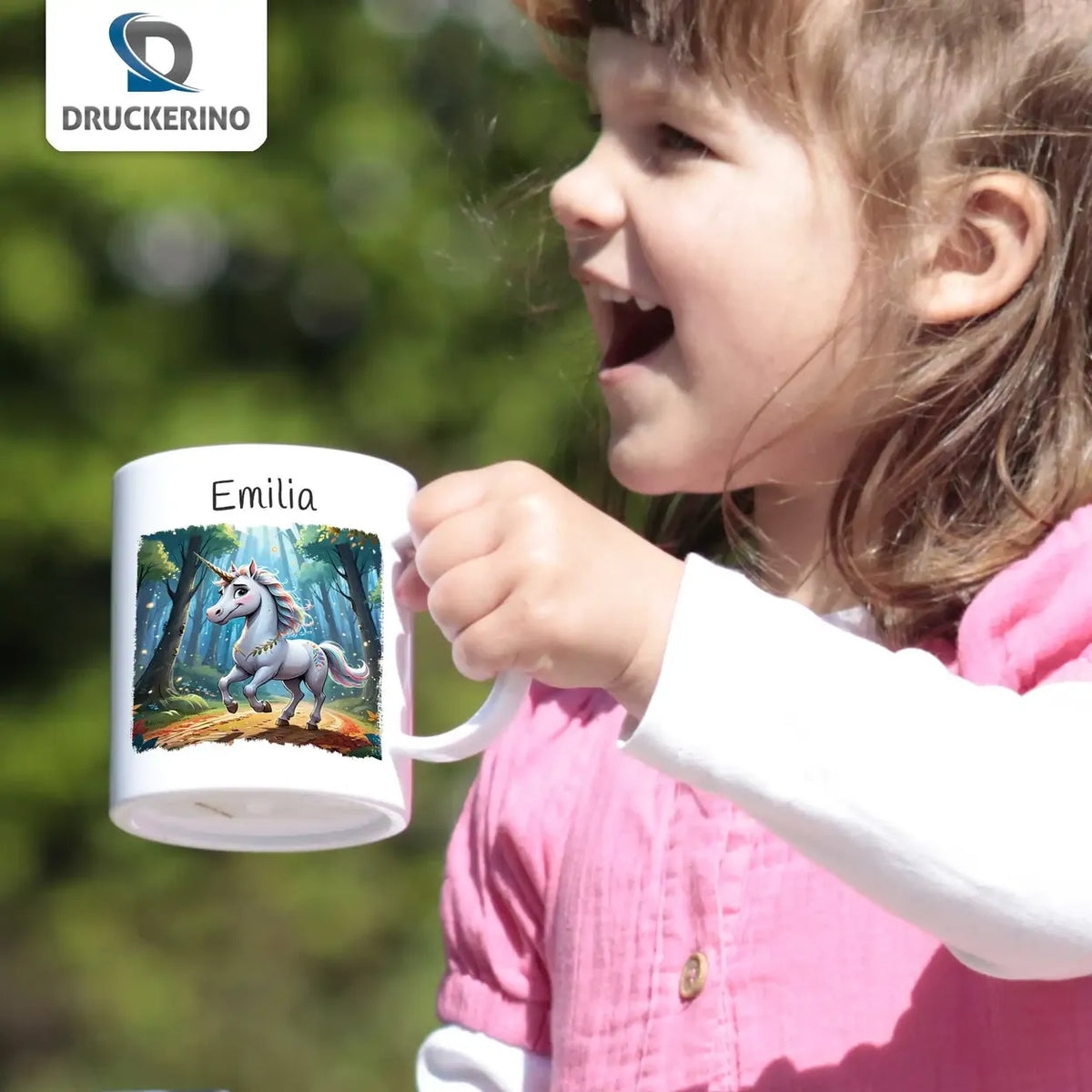 Kindertasse mit Namen | Zauberwald-Einhorn | personalisierbare Kindergeschenke | Kindertasse frei von BPA | 320ml Kunststofftassen Druckerino   