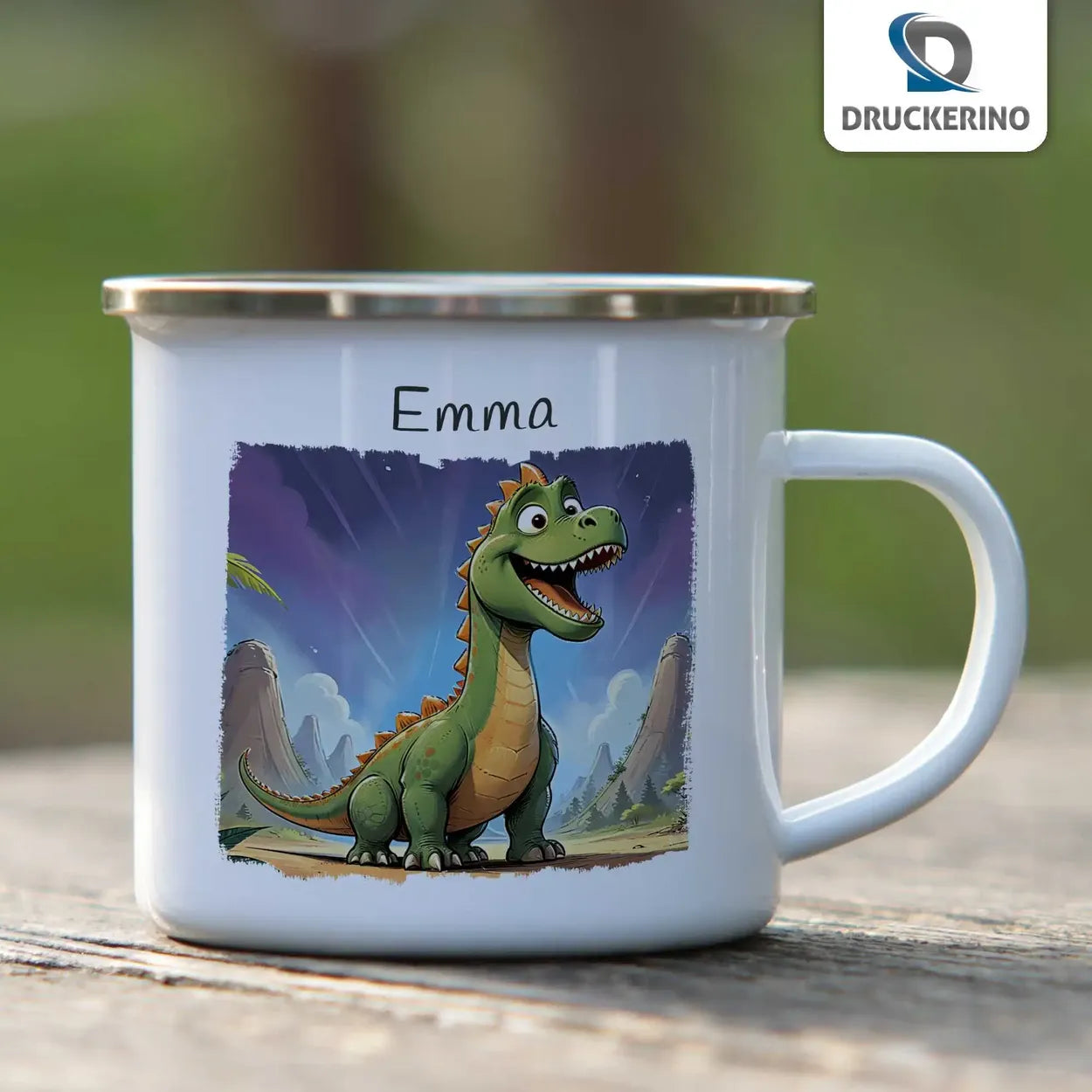 Tasse aus Emaille | Dinofreund | Tasse personalisieren | Geschenke zur Taufe  Geschenkidee Weihnachten