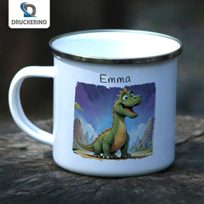 Tasse aus Emaille | Dinofreund | Tasse personalisieren | Geschenke zur Taufe  Geschenkidee Weihnachten