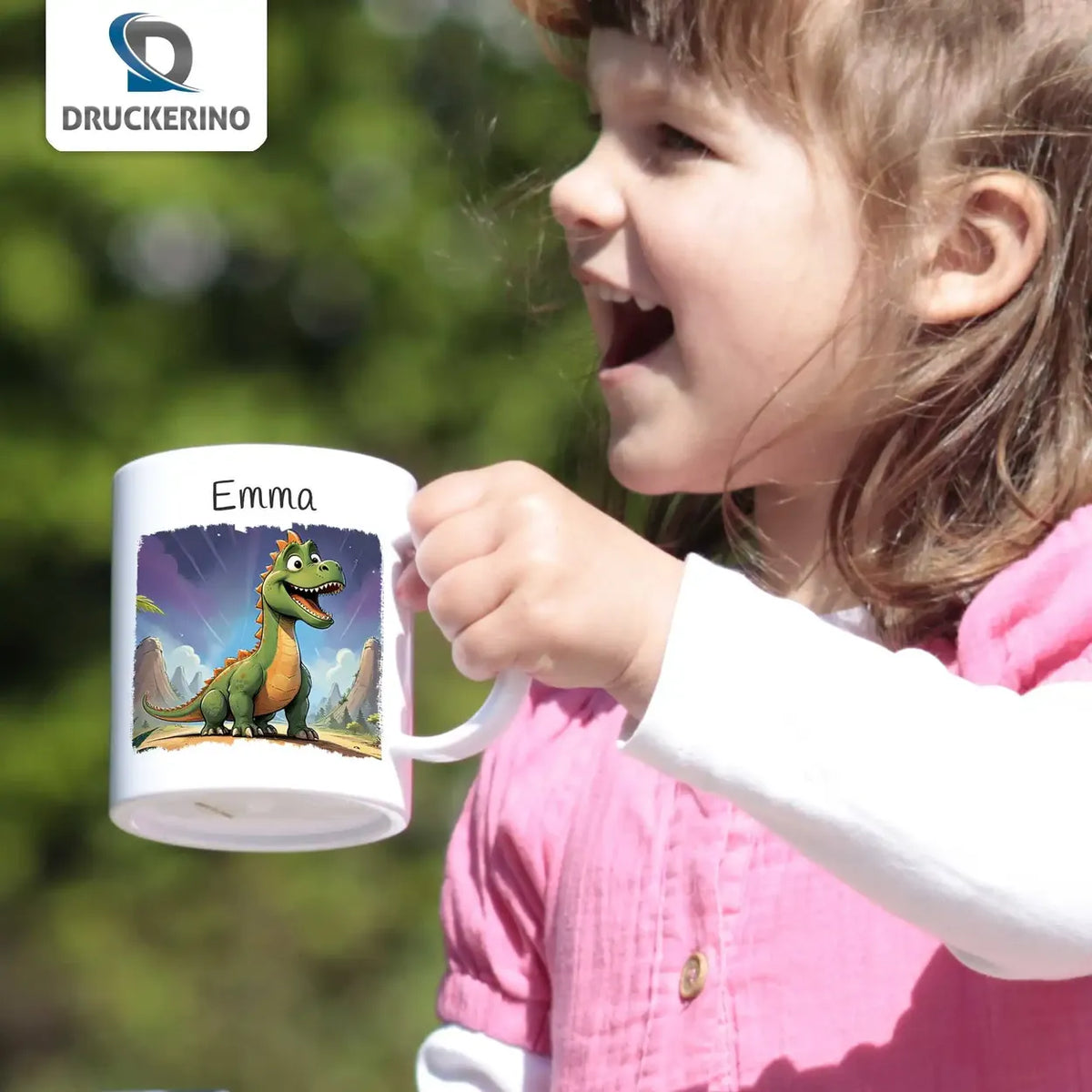 Dino-Abenteuer Kindertasse mit Namen - Tasse personalisiert Kunststofftassen Druckerino   