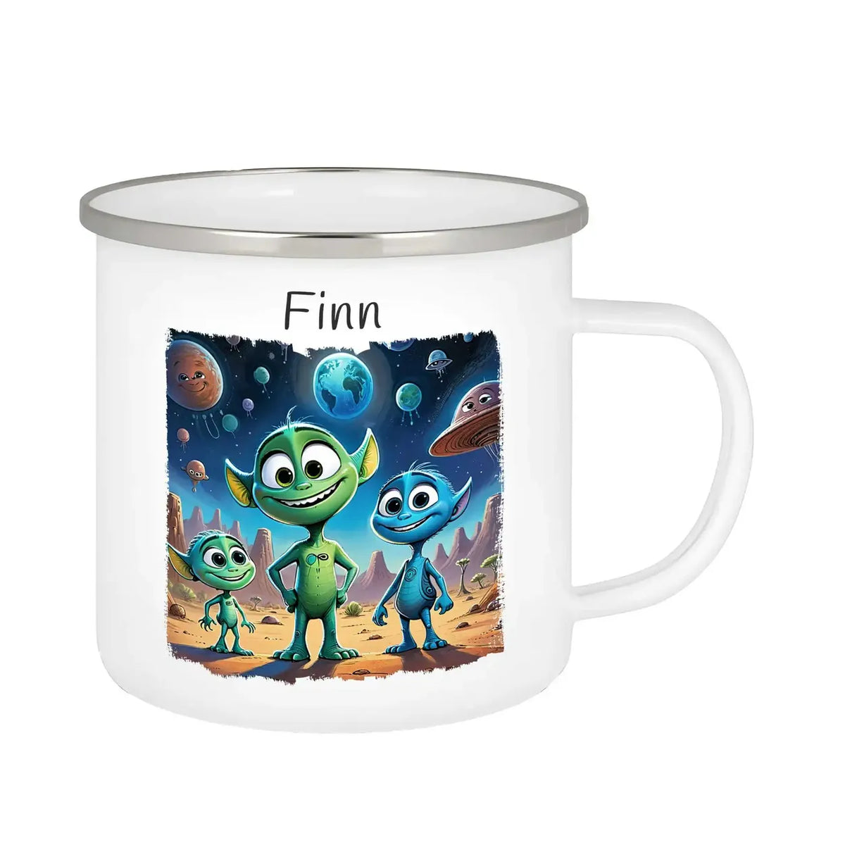 Emaille Tasse personalisiert | Weltraum Freunde | Emaille Tasse personalisiert mit Name | personalisierte Tasse Emailletasse Druckerino   