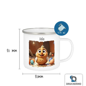 Personalisierte Kindertasse aus Emaille | Kükenglück | Emaille Tasse | Tierbilder Emailletasse Druckerino   