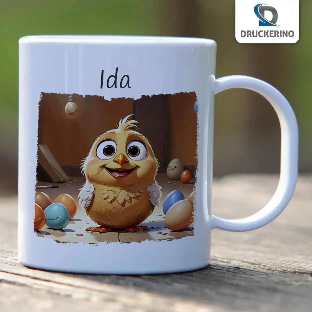 Abenteuerliche Vogelwelt - Kindertasse mit Namen - Tasse personalisiert Kunststofftassen Druckerino   