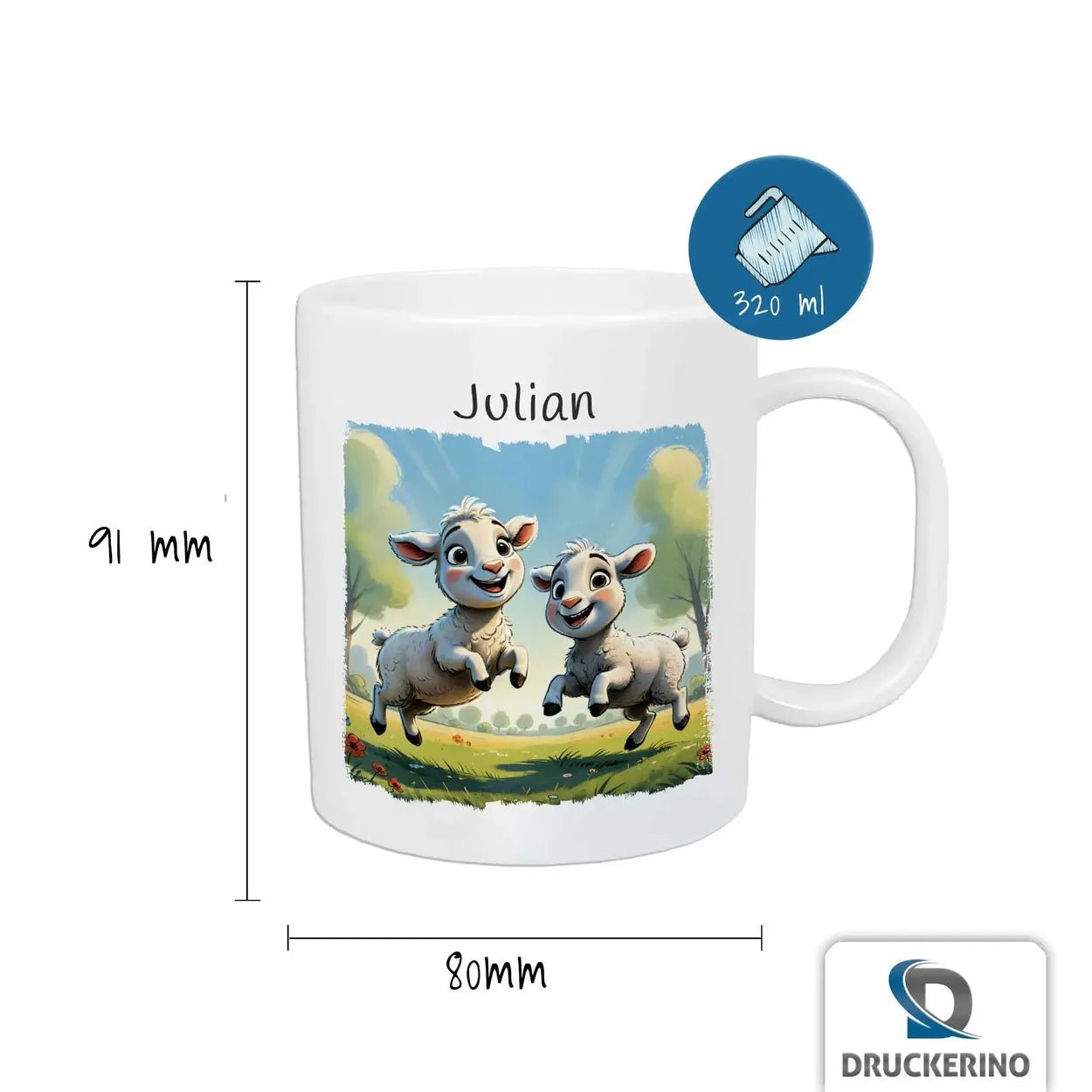 Tasse mit Namen | Zauberwelt Lämmer | Personalisierte Kindertasse | Tasse Geschenkidee | 320ml Kunststofftassen Druckerino   