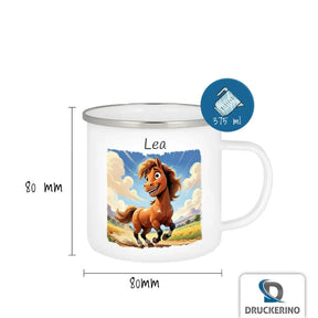 Emailletasse personalisiert mit Namen | Ponyabenteuer | Emaille Tasse | Abschiedsgeschenke im Kindergarten Geschenkideen