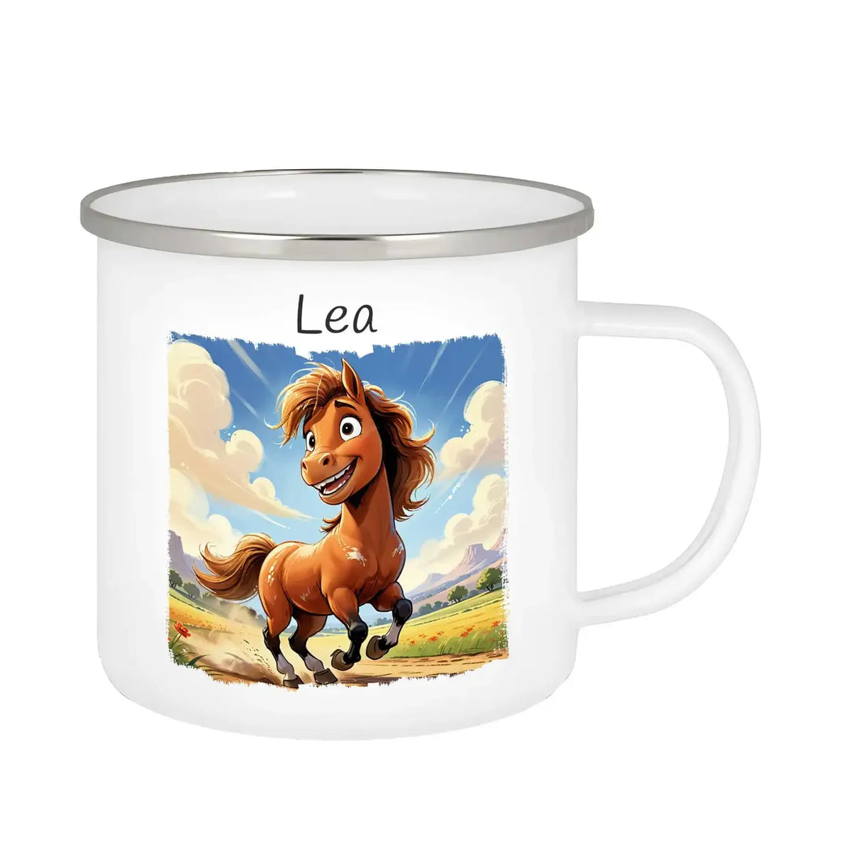 Emailletasse personalisiert mit Namen | Ponyabenteuer | Emaille Tasse | Abschiedsgeschenke im Kindergarten Emailletasse Druckerino   