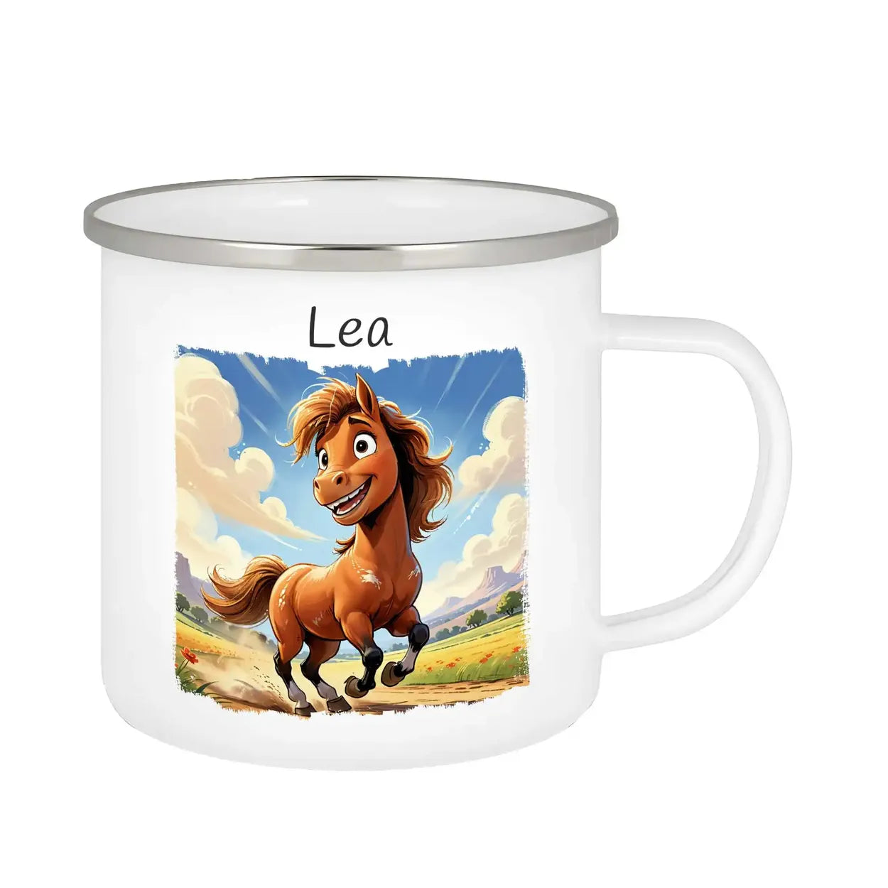 Emailletasse personalisiert mit Namen | Ponyabenteuer | Emaille Tasse | Abschiedsgeschenke im Kindergarten Geschenkideen