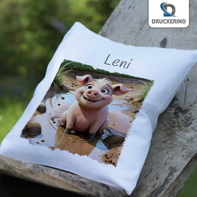 Kuschelkissen Kinder | Schlammspaß Schweinchen | Kissenhülle 40x40 | Kissen Baby personalisiert | 40x40 cm Geschenke