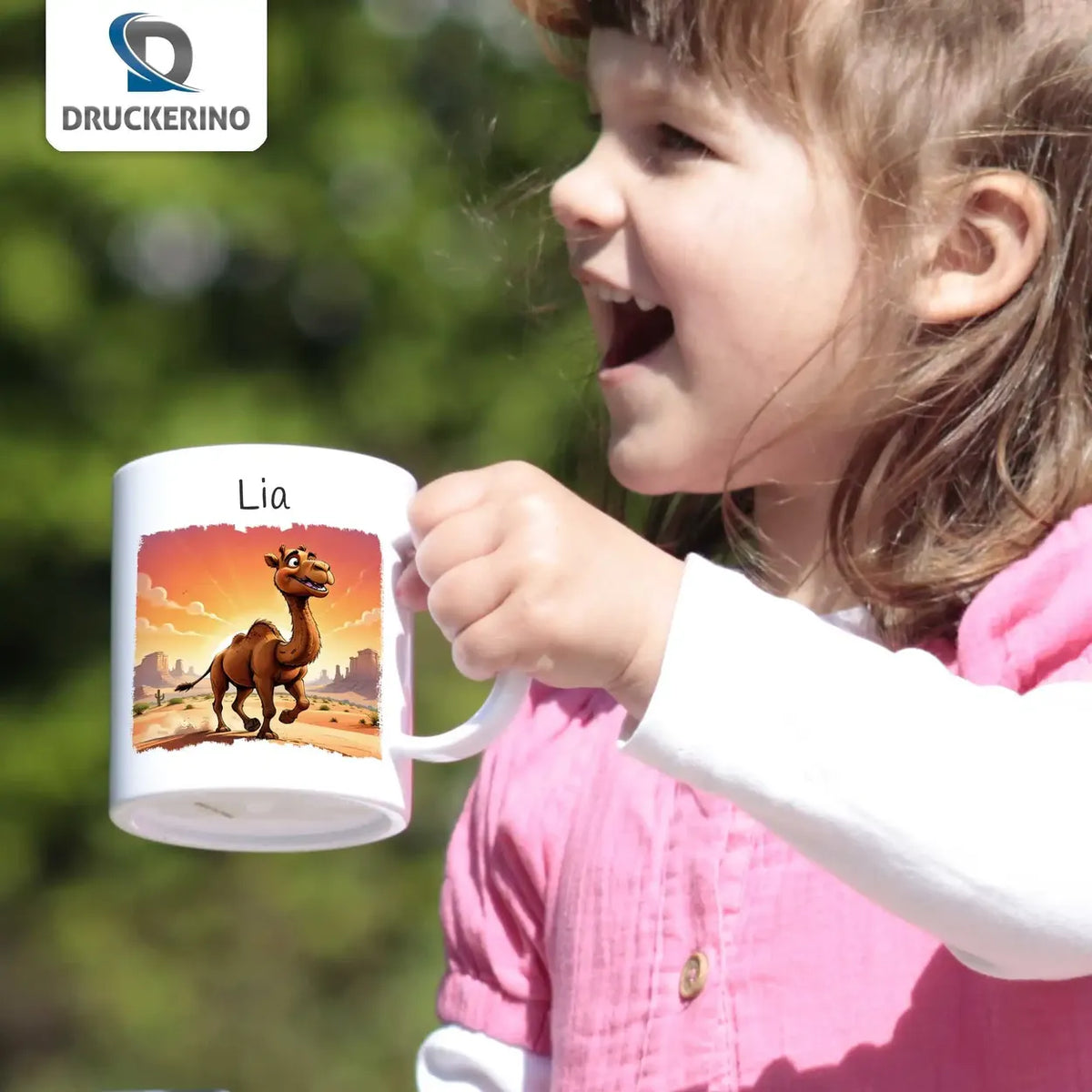 Abenteuer Kamel - Kindertasse mit Namen - Tasse personalisiert Kunststofftassen Druckerino   