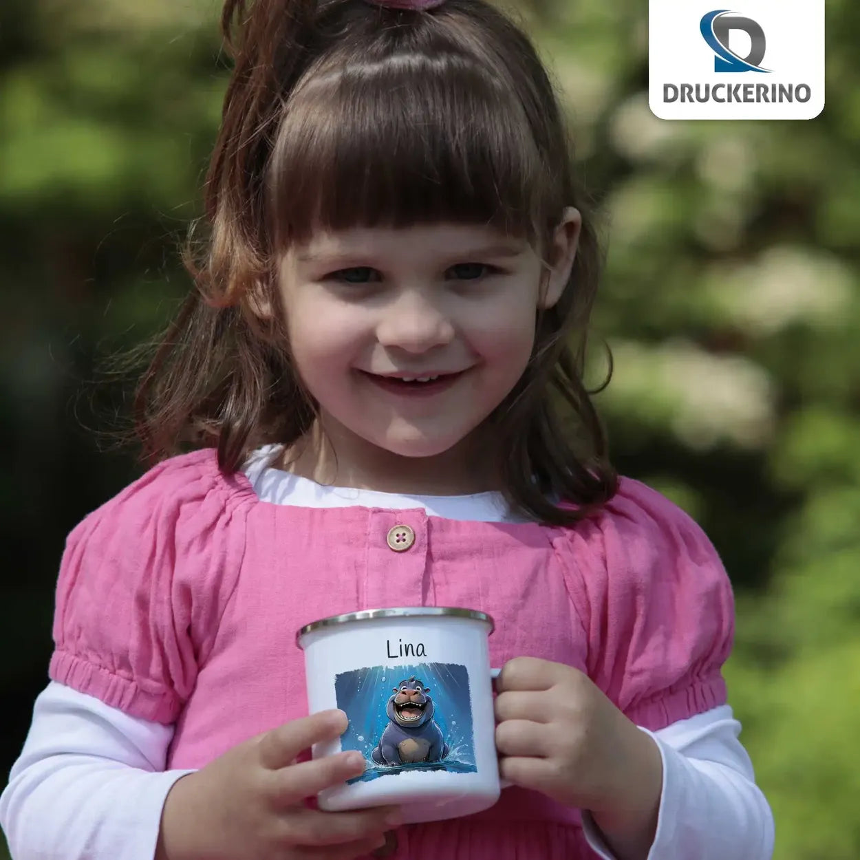 Abenteuerliche Tierwelt Emaille Tasse für Kinder personalisiert Emailletasse Druckerino   