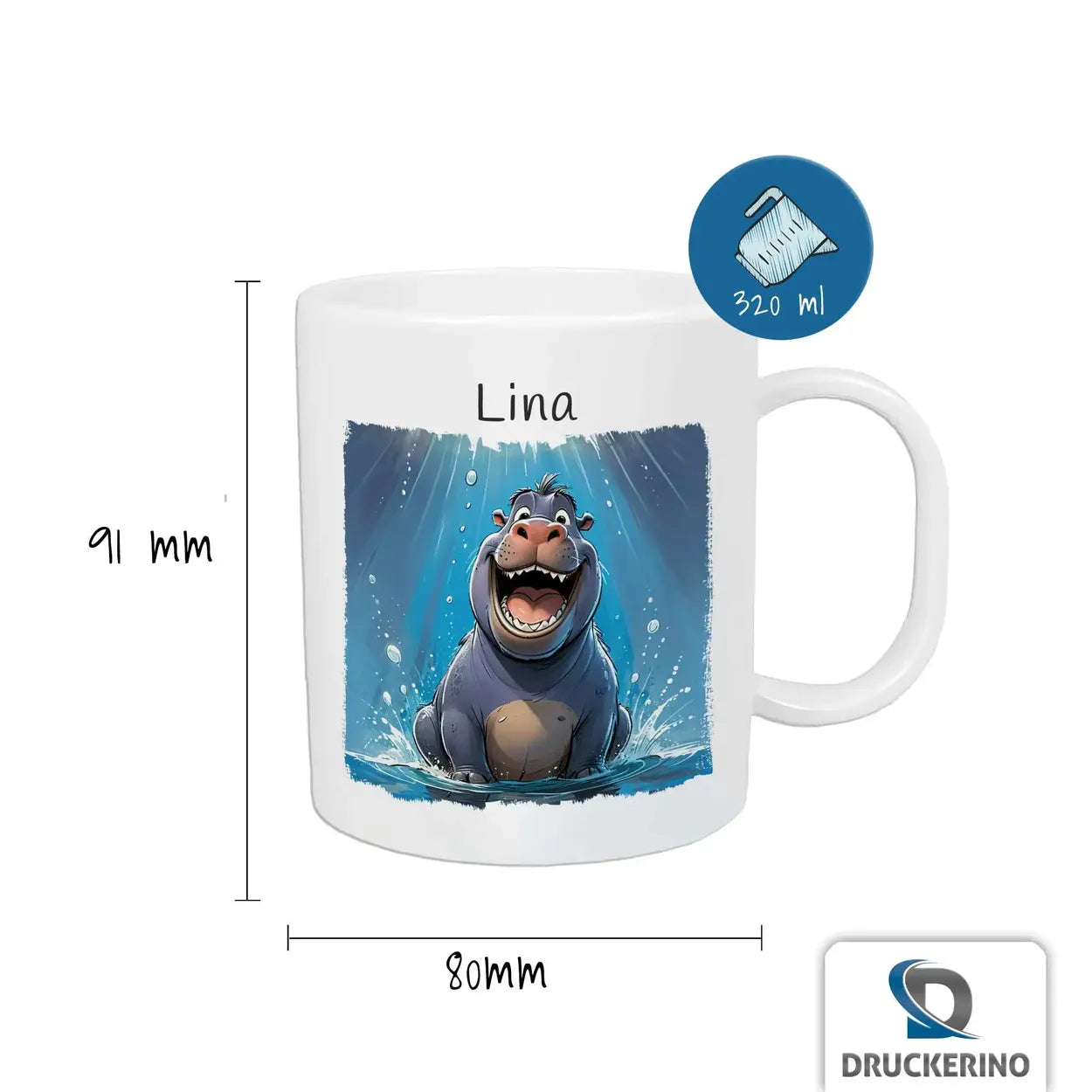 Tasse für Kinder | Wasserspaß Nilpferd | Einschulung Geschenk | Geschenk personalisiert | 320ml Kunststofftassen Druckerino   