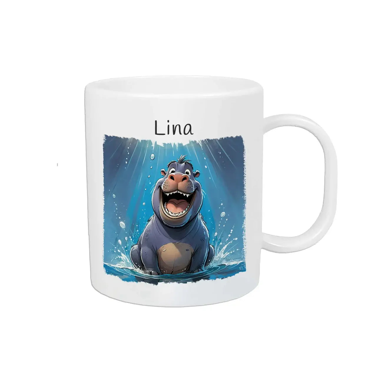 Tasse für Kinder | Wasserspaß Nilpferd | Einschulung Geschenk | Geschenk personalisiert | 320ml Kunststofftassen Druckerino   