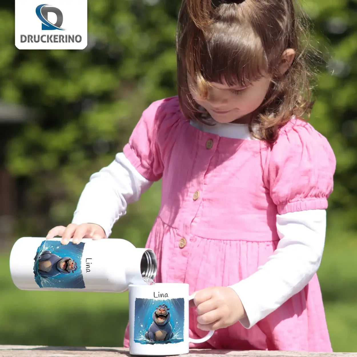 Tasse für Kinder | Wasserspaß Nilpferd | Einschulung Geschenk | Geschenk personalisiert | 320ml Kunststofftassen Druckerino   