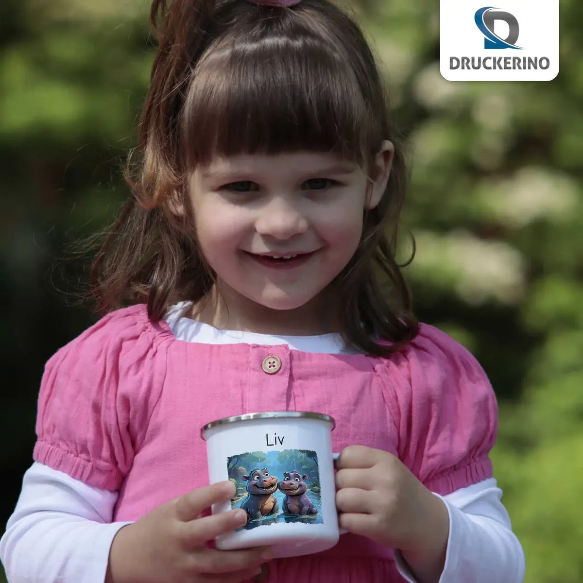 Abenteuerfluss Emaille Tasse für Kinder personalisiert Emailletasse Druckerino   