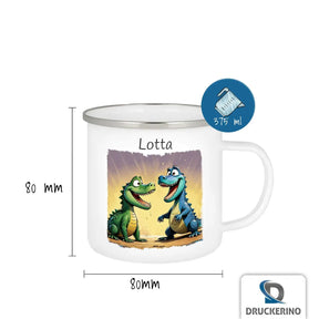 Tasse aus Emaille | Dino-Abenteuer | Tasse personalisieren | Geschenke zur Taufe  Geschenkidee Weihnachten