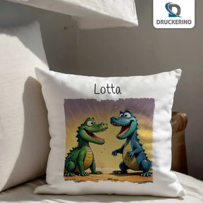 Kissen Baby personalisiert | Dino-Freunde | Kuschelkissen Mädchen | Geschenkidee Kissen | 40x40 cm Geschenke