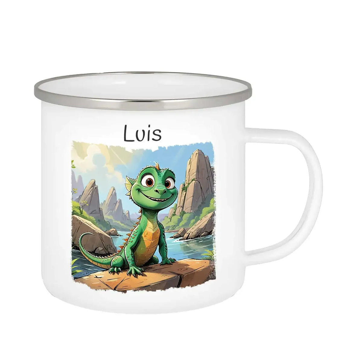 Emaille Tasse personalisiert | Abenteuerlustige Drachen | Kindergeburtstag kleine Geschenke | Personalisierte Geschenke Emailletasse Druckerino   