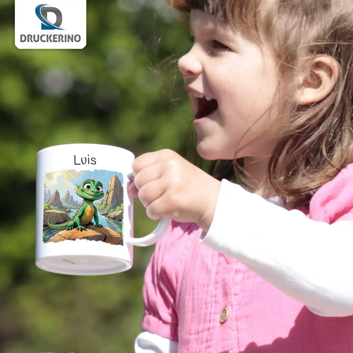 Abenteuerland Chamäleon - Kindertasse mit Namen - Tasse personalisiert Kunststofftassen Druckerino   
