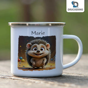 Emaille Tasse mit Namen | Abenteuerliche Tierfreunde | Emaille Tasse | personalisierbare Kindergeschenke Geschenkideen