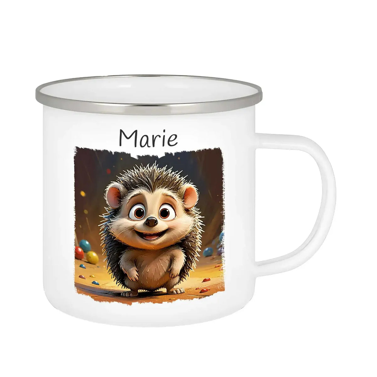 Emaille Tasse mit Namen | Abenteuerliche Tierfreunde | Emaille Tasse | personalisierbare Kindergeschenke Emailletasse Druckerino   