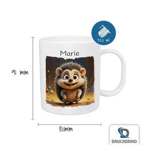 Kindertasse mit Namen | Abenteuer Igel | personalisierbare Kindergeschenke | Kindertasse frei von BPA | 320ml Geschenke