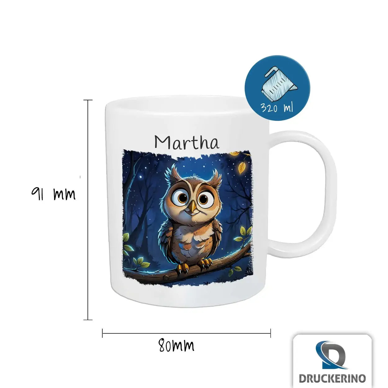 Tasse für Kinder personalisiert | Zauberwald-Eule | Tassen mit Namen | Abschiedsgeschenk Kita | 320ml  Geschenkidee Weihnachten