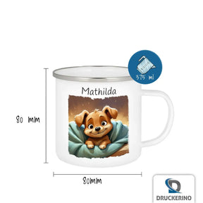 Personalisierte Kindertasse aus Emaille | Welpentraum | Emaille Tasse | Tierbilder  Geschenkidee Weihnachten