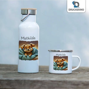 Personalisierte Kindertasse aus Emaille | Welpentraum | Emaille Tasse | Tierbilder  Geschenkidee Weihnachten