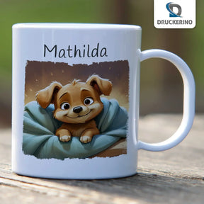 Tasse für Kinder personalisiert | Kuschelwelpe Abenteuer | personalisierte Kindertassen | Personalisierte Geschenke | 320ml Kunststofftassen Druckerino   