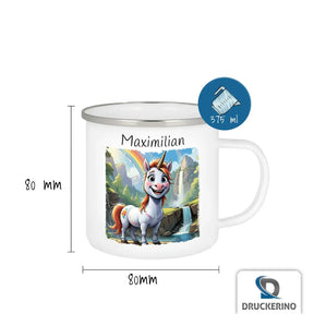 Trinkbecher aus Emaille | Waldzauber Einhorn | Emaille Tasse | Geschenk Kindergarten  Geschenkidee Weihnachten