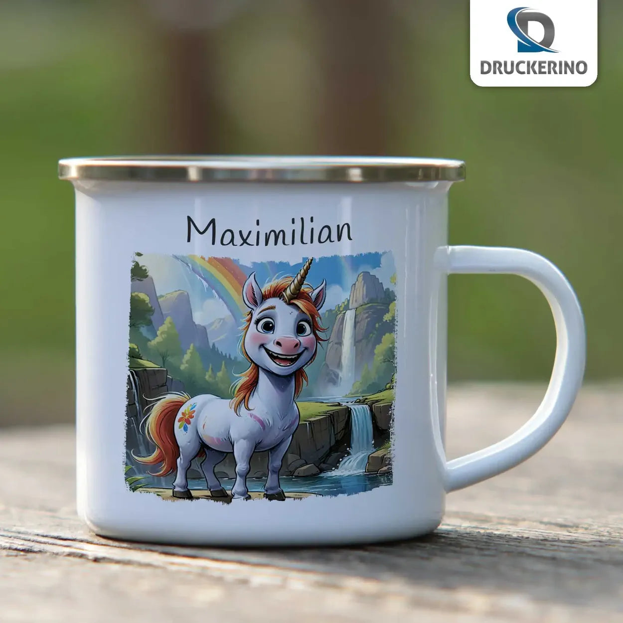 Trinkbecher aus Emaille | Waldzauber Einhorn | Emaille Tasse | Geschenk Kindergarten  Geschenkidee Weihnachten