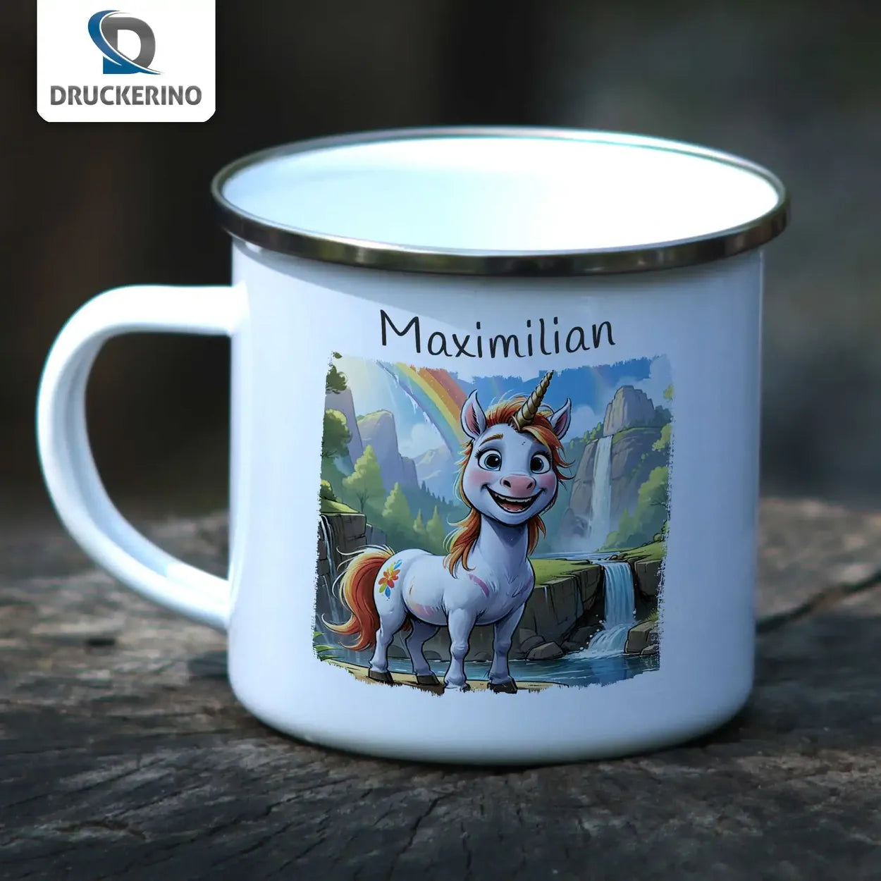 Trinkbecher aus Emaille | Waldzauber Einhorn | Emaille Tasse | Geschenk Kindergarten  Geschenkidee Weihnachten