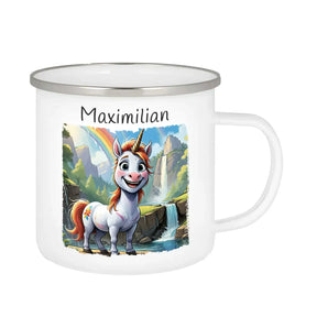 Trinkbecher aus Emaille | Waldzauber Einhorn | Emaille Tasse | Geschenk Kindergarten  Geschenkidee Weihnachten