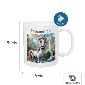 Tassen mit Namen | Abenteuer-Einhorn | Tasse für Kinder | Tassen mit Tiermotiv | 320ml  Geschenkidee Weihnachten