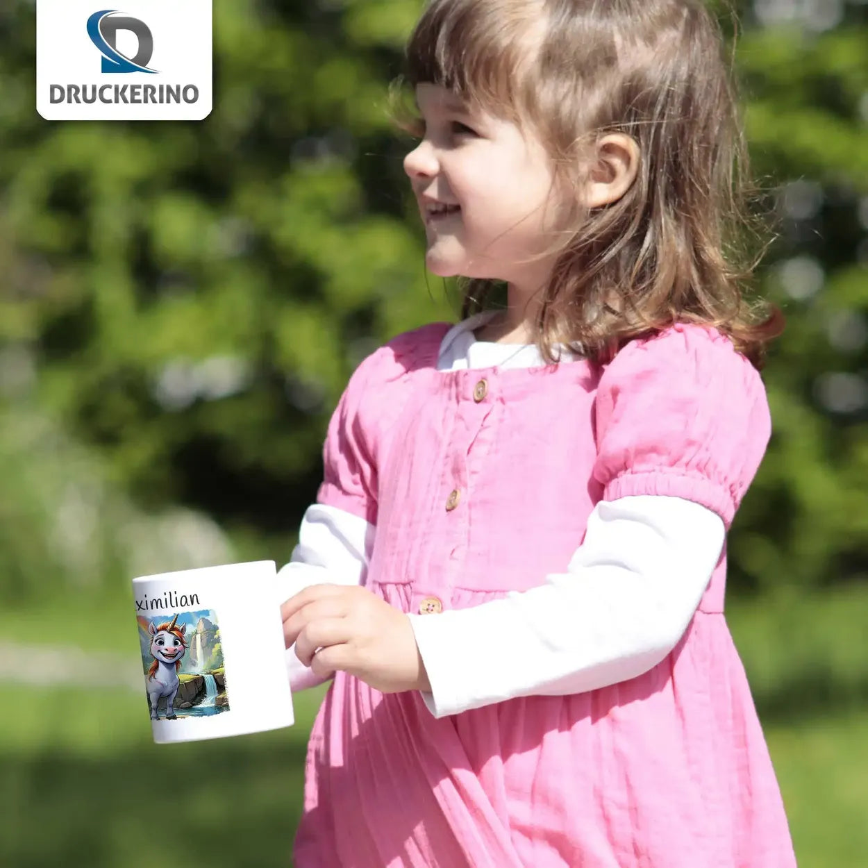 Abenteuer-Einhorn - Kindertasse mit Namen - Tasse personalisiert Kunststofftassen Druckerino   