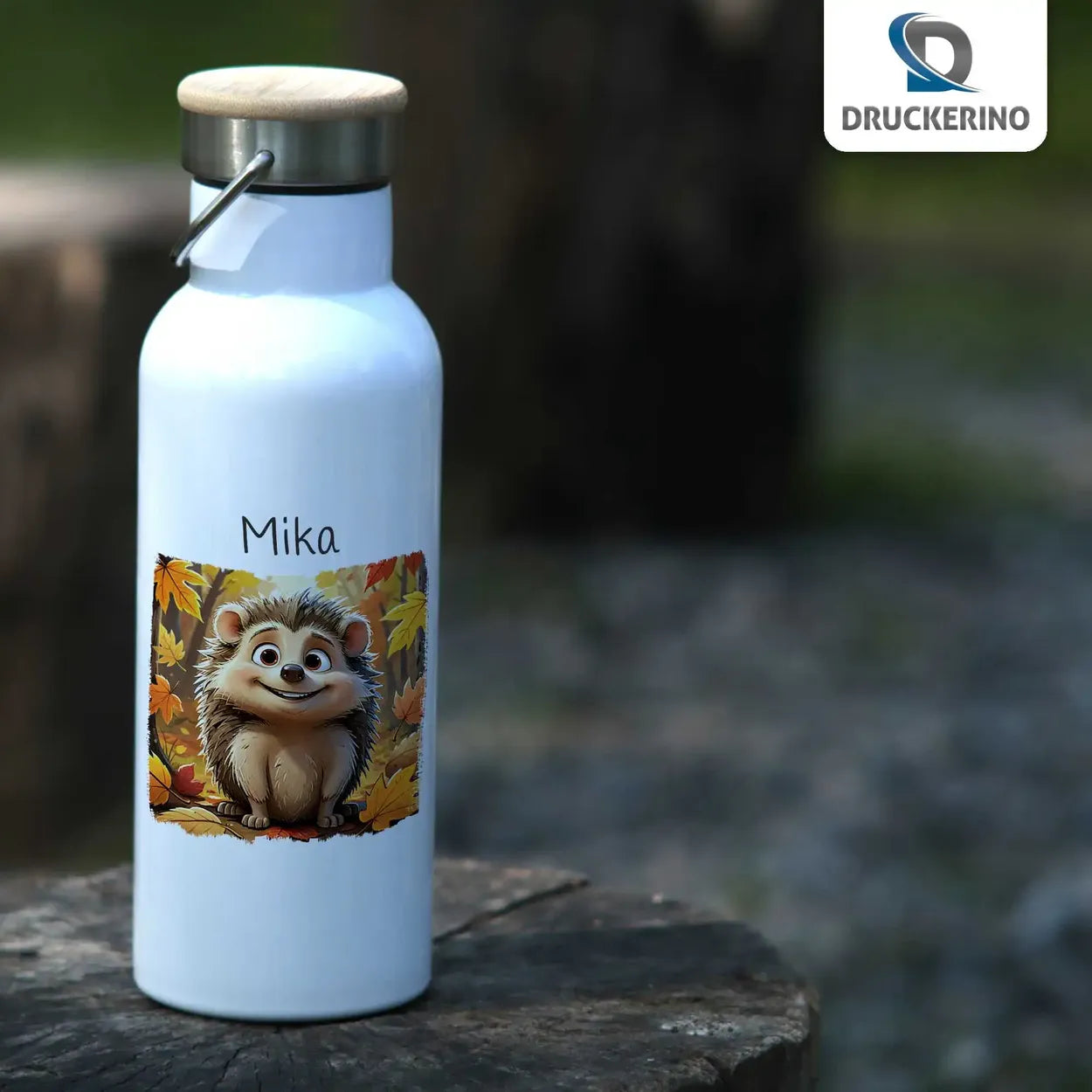 Abenteuerwald Thermo Trinkflasche für Kinder personalisiert Thermoflasche Druckerino   