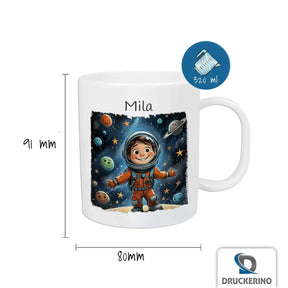 Personalisierte Kindertassen | Weltraumabenteurer | Becher personalisiert | süße Tierbilder | 320ml  Geschenkidee Weihnachten